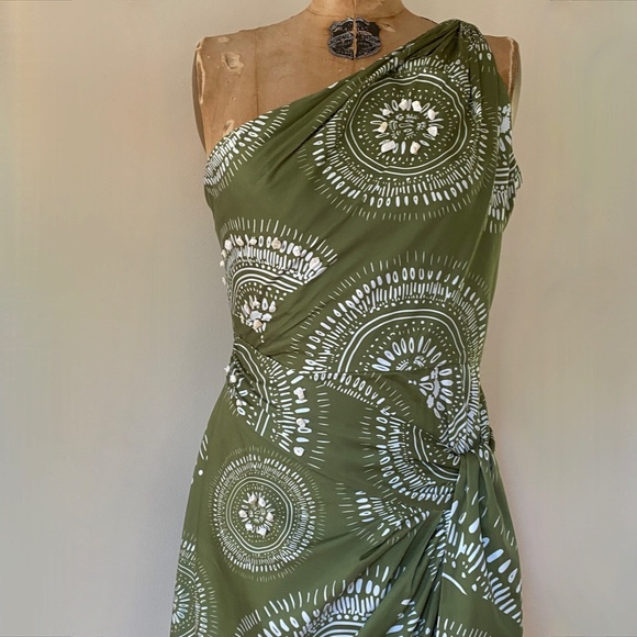 Andres Otalora Green One-Shoulder Shell Embellished Mini Dress - Picture 13 of 16